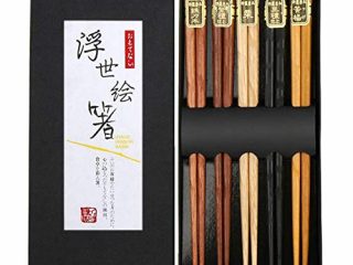 Rpanle Palillos Japoneses, 5 Pares De Palillos Naturales Lavables Reutilizables Palillos de Madera con Lujosa Caja Hecha A Mano Negra (Nature)