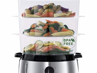 Russell Hobbs Vaporera Cook@Home - 3 Recipientes, Capacidad para 9 L, Arrocera, Sin BPA, Acero Inoxidable, 800 W - 19270-56