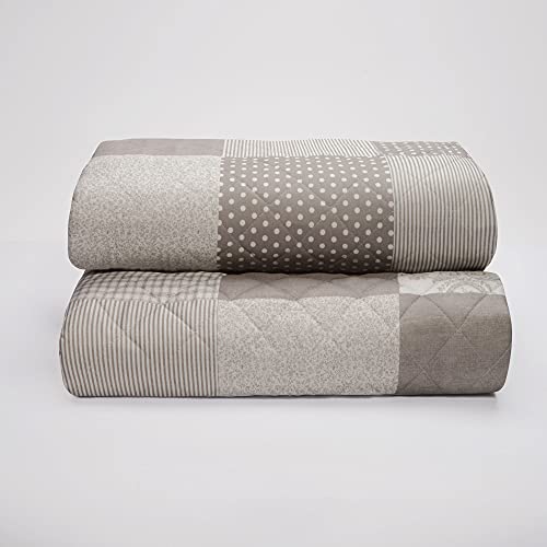 Sancarlos Claire-Colcha Bouti, Patchwork, Relleno Ligero, Color Gris, Cama de 135
