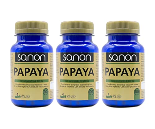 SANON Papaya - Pack 3 - 300 Comprimidos de 600mg - Alto Contenido en Enzimas Digestivas - Producto Vegano - Sin Gluten