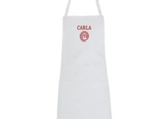 SAQUITOMAGICO Delantal Oficial Masterchef Personalizado con tu Nombre Bordado.Producto con Licencia Oficial (blanco personalizado)