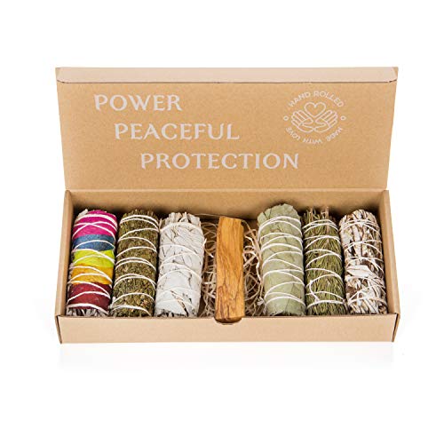 Set Sahumerio Ruda Eucalipus Palo Santo Romero Salvia Blanca con Pétalos Rosa Lote 6 Ud.