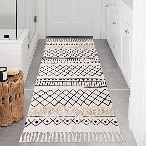 SHACOS Alfombra de Algodón con Borlas, Alfombra Salón Alfombra Vintage Tejida a Mano para Salón Dormitorio Baño Sofá 60 x 130 cm