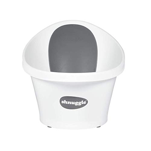 Shnuggle SBP-WGS-EUR - Bañera para bebé de hasta 12 meses con tapón en el fondo, blanca con respaldo gris con estrellas - 1,2 kg