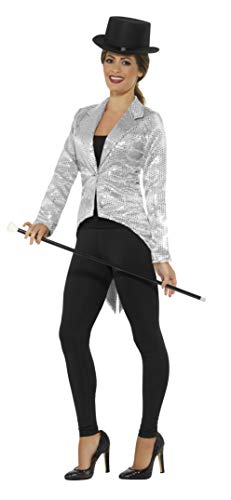 Smiffys-21153L Chaqueta de frac con lentejuelas, para mujer, Color plata, L - EU Tamaño 44-46 (Smiffy's 21153L , color/modelo surtido
