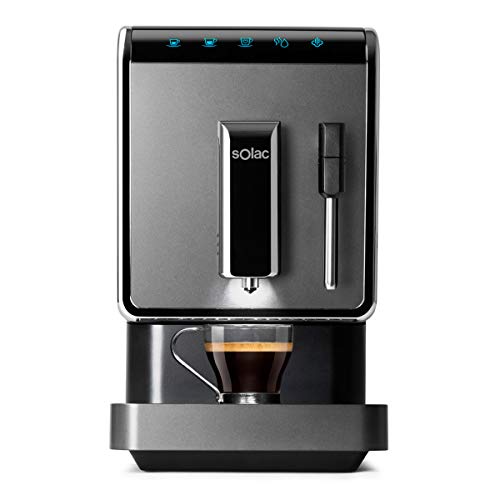 Solac-CA4810 Automatic Coffeemaker. Cafetera Súper Automática,19 bar, 1470W. Diseño compacto 18cm. Café en 40s. Capuccinador. Opción Autolavado. Café espresso, suave y favoritos personalizables. Negra