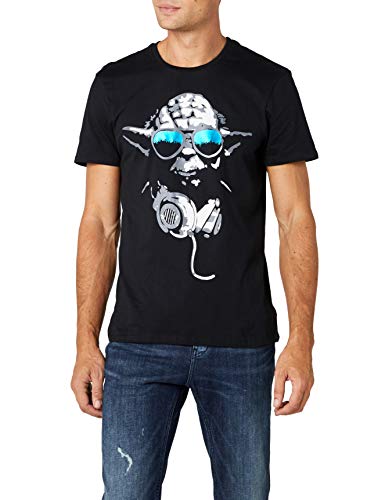 Star Wars Yoda Cool Hombre Camiseta Negro L, 100% algodón, Regular