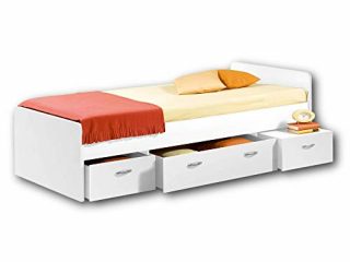 Stella Trading Boro Cama Individual Moderna con 3 cajones 90 x 200 cm-Práctica litera para habitación Juvenil en Blanco, Engineered Wood, 95 x 66 x 204 cm
