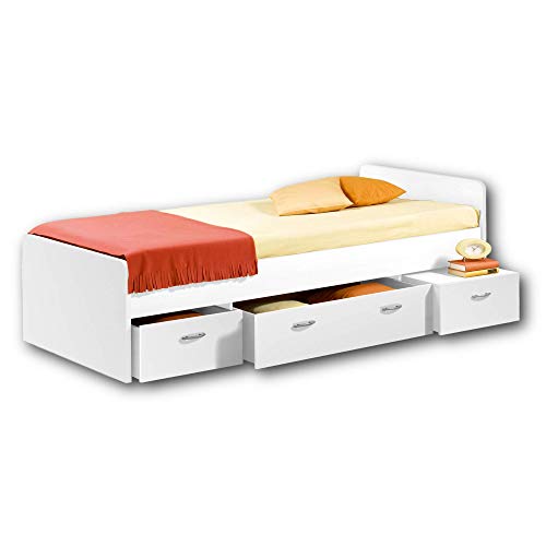 Stella Trading Boro Cama Individual Moderna con 3 cajones 90 x 200 cm-Práctica litera para habitación Juvenil en Blanco, Engineered Wood, 95 x 66 x 204 cm