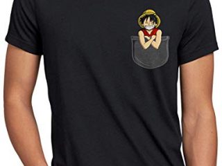 style3 Ruffy Bolsillo Camiseta para Hombre T-Shirt Piece Anime Japan One Pirat, Talla:M, Color:Negro