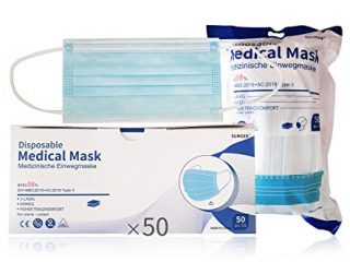 SUMGER Mascarilla Quirúrgica Desechable Homologada, 50 Unidades, CE BFE ≥98%, EN 14683:2019+AC:2019 Type II