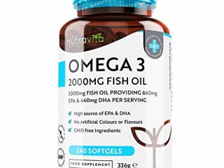 Superfuerza Omega 3 2000mg - 240 Capsulas Gel - Máxima Concentración de EPA 660mg y DHA 440mg - Aceite Concentrado de Pescado de Aguas Frías - Suministro 4 Meses - Hecho por Nutravita