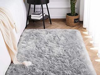 SXYHKJ Piel de Cordero Oveja/Alfombra de imitación de Piel de Cordero,imitación mullida Alfombras imitación Piel sintética,para salón Dormitorio baño sofá Silla cojín (60 x 90 cm, Gris)