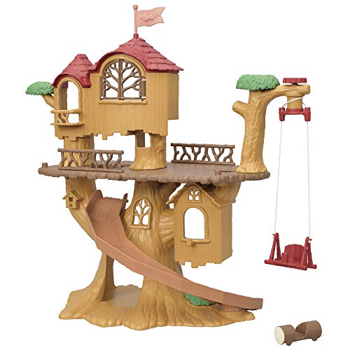 Sylvanian Families Casa De Aventuras En El Árbol Doll House (Epoch Para Imaginar 05494) + Cabaña Del Lago, Color Beige Y Verde (05451)
