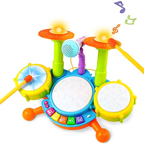 Symiu Tambor Infantil Instrumentos Musicales Infantiles Batería Juguete con Canciones Infantil Kit de Batería ElectróNica Idea de Regalo para Niños 3 4 5 6 Años