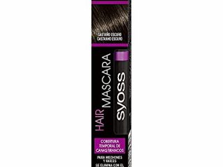 SYOSS Hair Mascara, Cepillo Cubrecanas Retoca Raíces, Tono Castaño Oscuro, Fácil Aplicación - 16ml