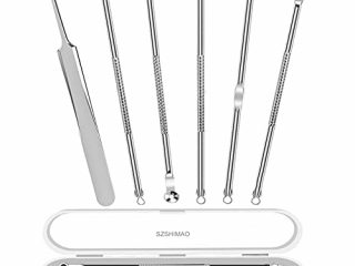 SZSHIMAO Extractor Limpiador Espinillas Acné Punto Negro Comedones Blackhead Remover Kit Herramientas,Acero Inoxidable Espinilla Pin Spot Aguja Pinzas Juego de 6Pcs-Mit Box