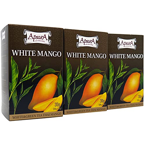 Té de Mango Blanco Apsara, juego de 3 (60 bolsitas de té), té verde y té blanco muy fragante con una nota afrutada, maravillosa combinación de té blanco y té verde