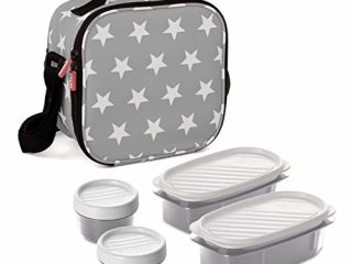 Tatay Urban Food Casual - Bolsa Térmica Porta Alimentos, 3 L de Capacidad, con 4 Tuppers Herméticas, 2 x 0.5L, 2 x 0.2L, Color Gris con Estrellas, Medidas 22.5 x 10 x 22 cm