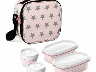 Tatay Urban Food Casual - Bolsa Térmica Porta Alimentos, 3L de Capacidad, con 4 Tuppers Herméticas, 2 x 0.5L, 2 x 0.2L, Color Rosa con Estrellas, Medidas 22.5 x 10 x 22 cm
