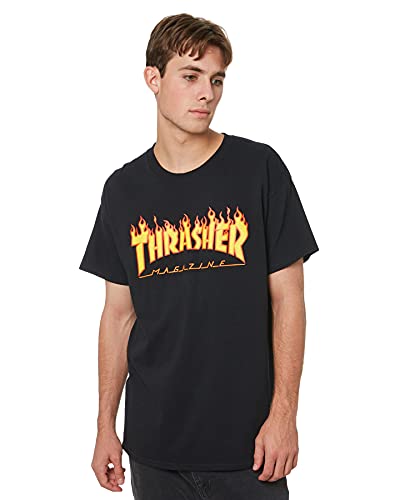 THRASHER Flame Camiseta, Unisex Adulto, Black, S