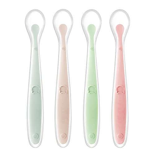 Tomedeks 4 Cucharas De Silicona Para Bebés, Cuchara De Alimentación Para Bebés Suave Y Curva, Cuchara Para Papilla De Arroz, Juego De Cucharas Suaves Para Bebés A Partir De 1 Mes