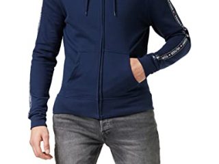 Tommy Hilfiger Logo Tape Hoody Sudadera con Capucha y Cinta Distintiva, Azul (Navy Blazer), Large para Hombre