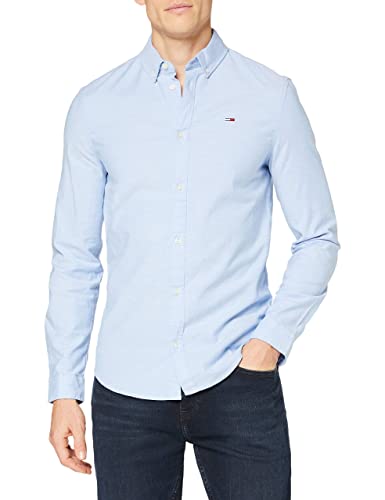 Tommy Hilfiger TJM Slim Stretch Oxford Shirt Camisa, Azul (Perfume Blue), M para Hombre