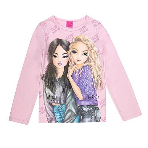 Top Model Niñas T-Shirt, Camisa de Manga Larga, Rosa, Talla 128, 8 años