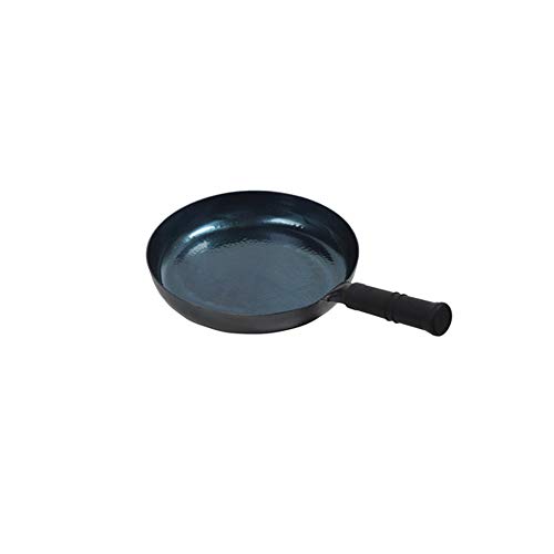Traditiol Manual Hammer Forged Carbon Steel Flat-Bottom Wok with Wooden Handle Non-Stick Pretreatment Cast Iron Wok