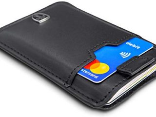 TRAVANDO ® Tarjetera con Seguridad RFID, PROTECCIÓN hasta 12 Tarjetas (Crédito) - Billetera Fina - Pinza para Billetes - Cartera Pequeña - Estuche para Hombres