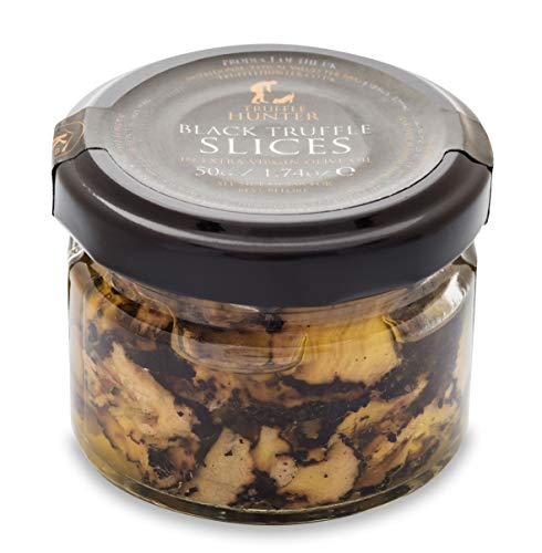 TruffleHunter Carpaccio de Trufa Negra - 50g Vegano Vegetariano Kosher Sin Gluten Sin Frutos Secos Carpaccio Trufas Gourmet Trufas Italianas Trufas Silvestres Tuber Aestivum Trufa Negra Rallada Guarniciones Gourmet Productos Gourmet Delicatessen