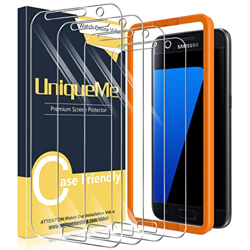 UniqueMe [4 Pack] Compatible con Samsung Galaxy S7 Protector de Pantalla, Vidrio Templado [9H Dureza] [Marco de Alineación] Sin Burbujas HD Film Cristal Templado