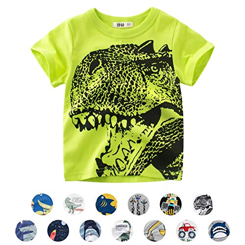 Unisexo Bebé Niños Dibujos Animados Animal Modelo Camiseta Dinosaurio/Tiburón/Coche Verano Corto Manga Tops (4-5 Años, A-Verde)