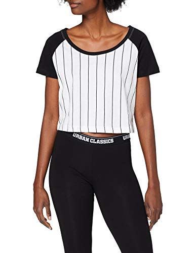 Urban Classics Camiseta de béisbol para Mujer, Multicolor (Blanco/Negro 224), XS