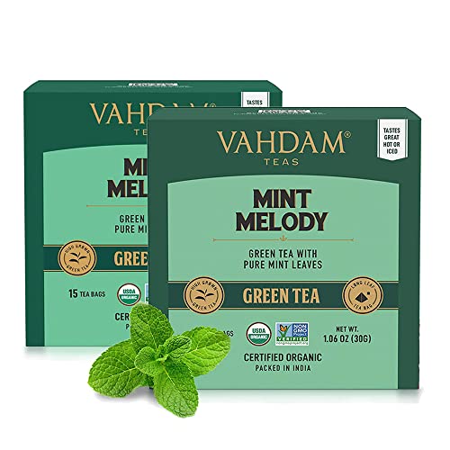 VAHDAM, té verde menta, (30 bolsitas de té) | JARDIN FRESCO menta Bolsa de te verde | TÉ VERDE DE HOJA LARGA Hojas | 100% NATURAL de menta y hojas de menta | 15 bolsitas de té Pirámide menta