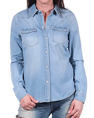 Vero Moda Vmmaria Ls Dnm Slim Shirt Mix Ga Noos Ci Camisa para Mujer, Azul (Hellblau), S