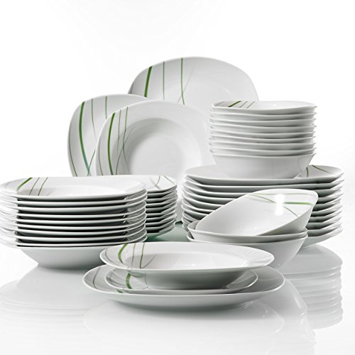 VEWEET Aviva Juegos de 48 Piezas Vajillas de Porcelana con 12 Cuencos de Cereales, 12 Platos, 12 Platos de Postre y 12 Platos Hondos para 12 Personas