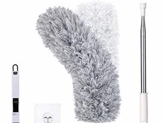 Vicloon Plumero de Limpieza, Microfibra Plumero con 2 en 1 Ranuras Cepillo de Limpieza, Extensible Ajustable Lavable con 245cm Barra Telescópica para Ventanas Persianas Muebles Coches - Gris