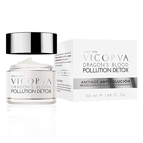 VICORVA DRAGON’S BLOOD POLLUTION DETOX | Crema Antiage Antipolución Efecto Escudo total | Hidratación y Protección Completa | Sangre de Dragón Croton Lechleri | Protección Solar Media | 50ml