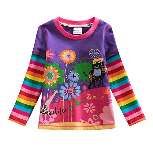 VIKITA Manga Larga Algodón Camisetas T-Shirt Niñas L328PURPLE 6T