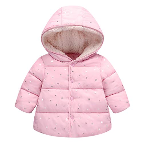 Vine Niños bebé con capucha de Down algodón acolchado chaqueta de invierno de las muchachas Wadded Capa Caliente Traje para la nieve acolchado de abrigo para 90cm / 12 Para Rosa, Rosa
