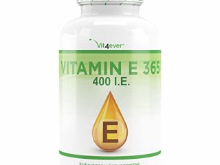 Vitamina E 400 I.E. - 365 cápsulas de gelatina blanda - Premium: Vitamina E natural de girasol - Suministro para 12 meses - Dosis alta
