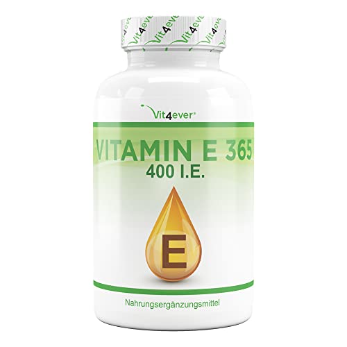 Vitamina E 400 I.E. - 365 cápsulas de gelatina blanda - Premium: Vitamina E natural de girasol - Suministro para 12 meses - Dosis alta