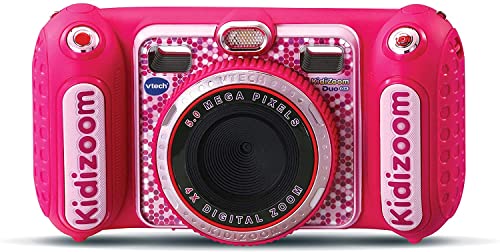 VTech - Kidizoom DUO DX, cámara de fotos para niños, vídeos, filtros, reproductor de música, juegos, USB, control parental, versión ESP, color rosa (3480-520057)