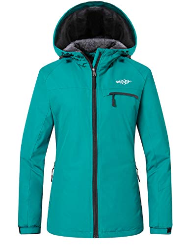 Wantdo Chaqueta de Esquí Deportiva al Aire Libre Parka con Capucha Forro Polar Cálida Cazadora Nieve Snowboard Invierno Chaqueta Impermeable Antiviento para Mujer Azul Saboya Oscuro X-Large