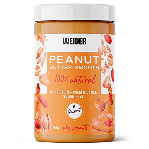 Weider Peanut Butter. 100% Mantequilla De Cacahuete natural con textura suave y cremosa. Sin azúcares añadidos. Apta para veganos. Sin aceite de palma 400g