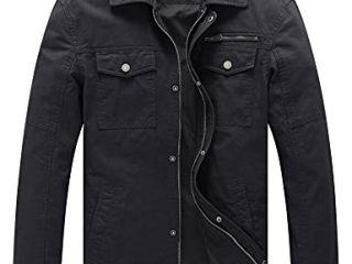 WenVen Chaqueta de Algodón Casual Chaqueta Cuello Solapa Sahariana Rompevientos Cremallera Delgada Chaqueta Informal con Botón Hombre Gris Medium