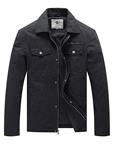 WenVen Chaqueta de Algodón Casual Chaqueta Cuello Solapa Sahariana Rompevientos Cremallera Delgada Chaqueta Informal con Botón Hombre Gris Medium