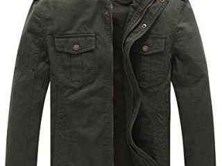 WenVen Chaqueta de Algodón Casual Otoño Chaqueta Fina Joven Cuello Alto Cazadora Ligera Entretiempo Chaqueta Clásica al Aire Libre Hombre Verde Militar Nuevo L